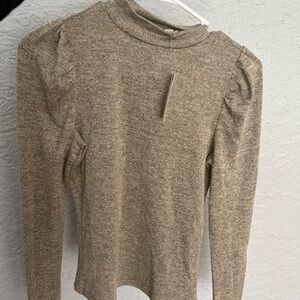 Anthropologie Tan Cream Blouse with Puff Sleeves